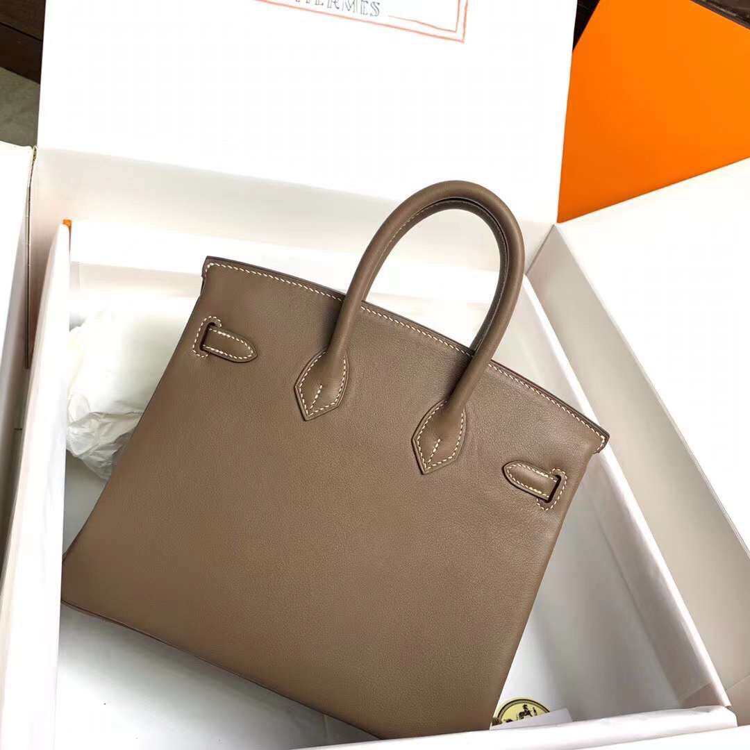 Hermes Birkin 25CM Swift Leather Handbag Khaki Grey 